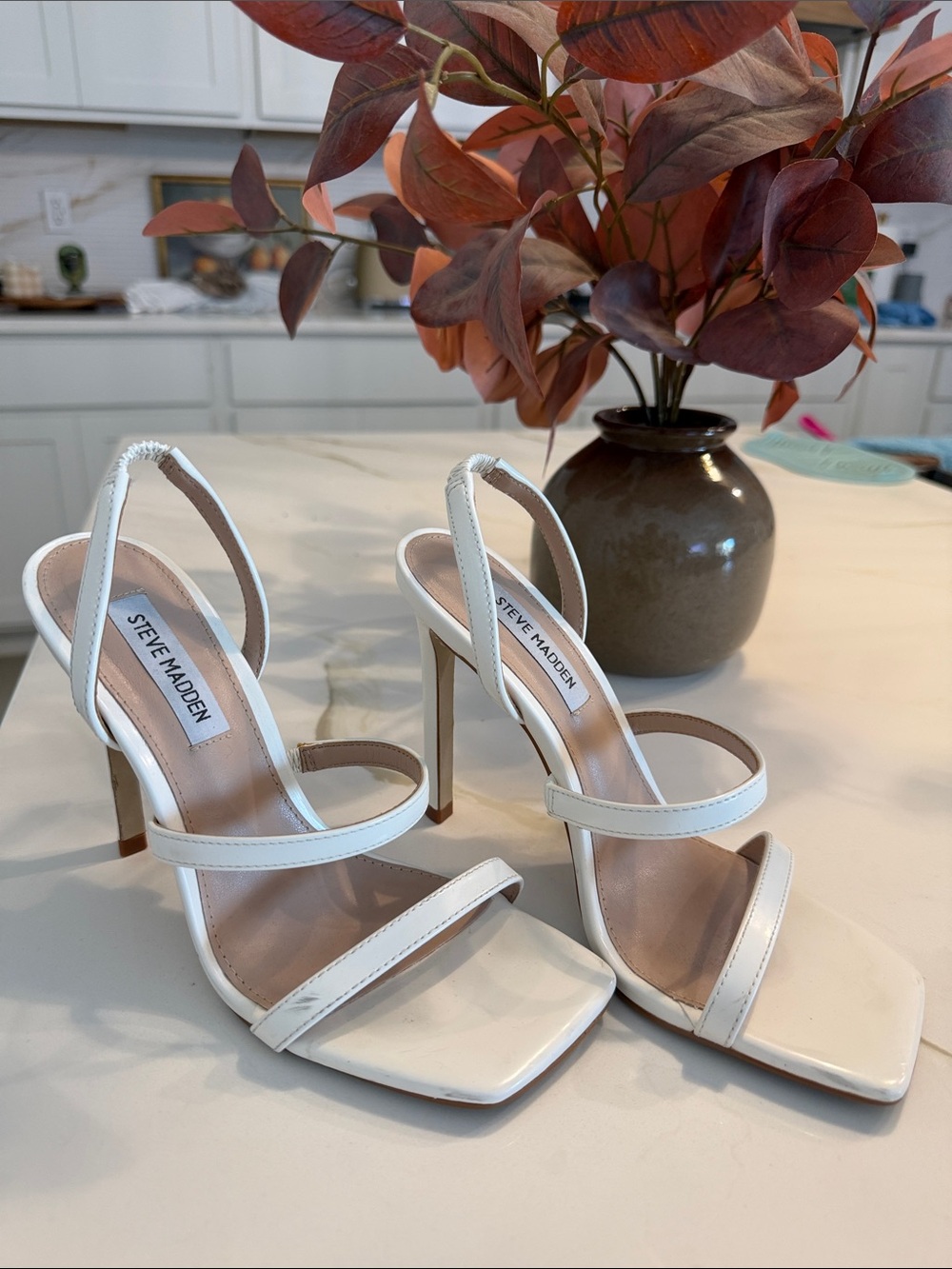 Steve Madden White Three-Strap High Heel Sandals